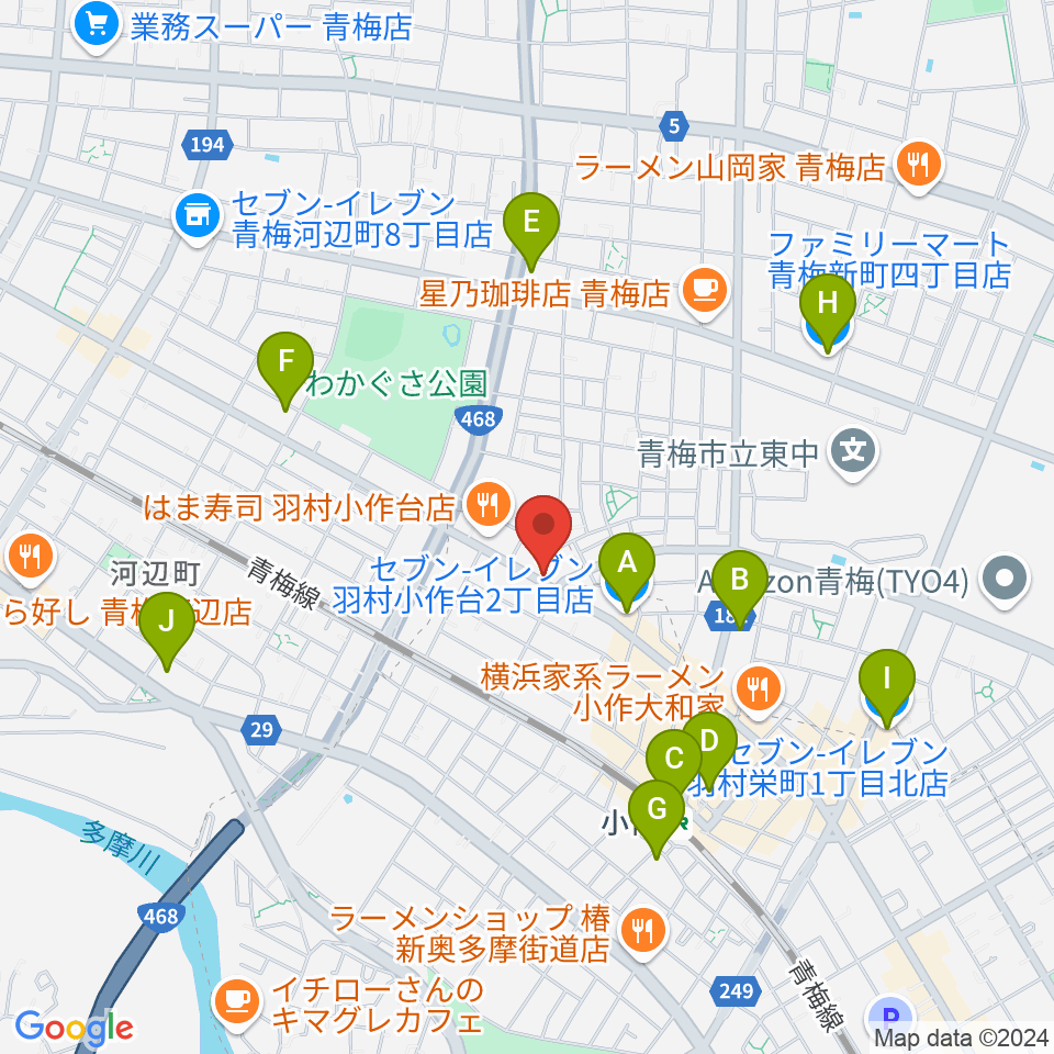 小作パーパス周辺のコンビニエンスストア一覧地図