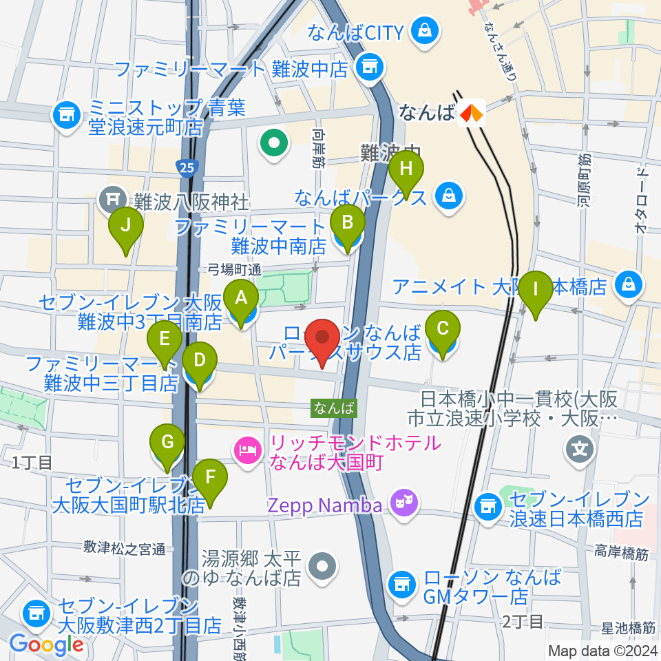 難波ベアーズ周辺のコンビニエンスストア一覧地図