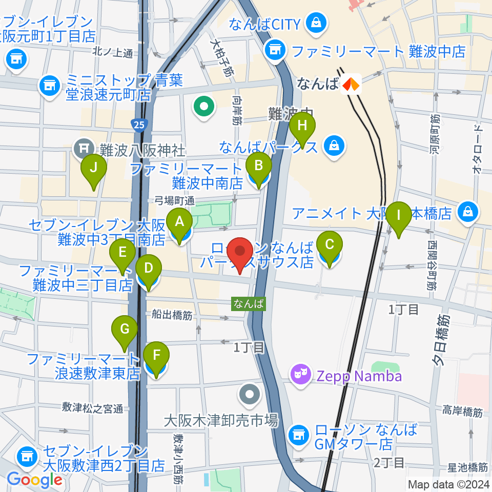 難波ベアーズ周辺のコンビニエンスストア一覧地図