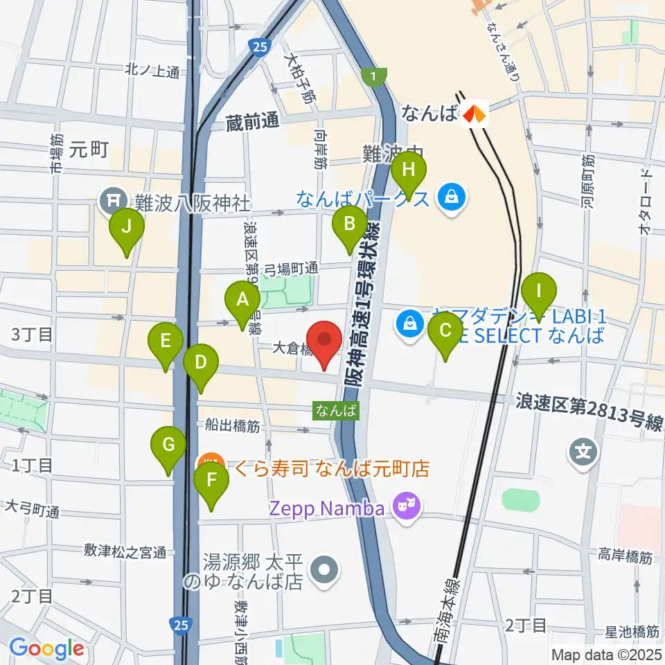 難波ベアーズ周辺のコンビニエンスストア一覧地図