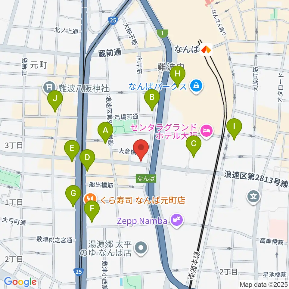 難波ベアーズ周辺のコンビニエンスストア一覧地図