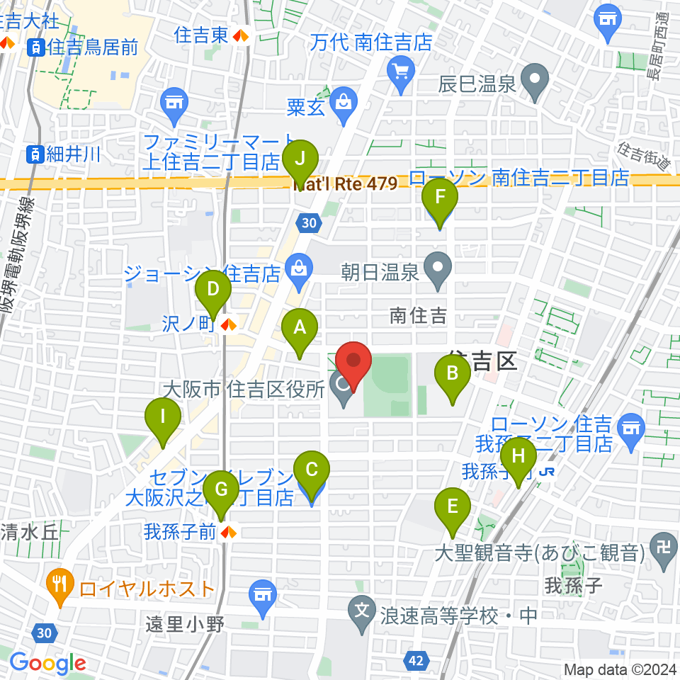 錦秀会 住吉区民センター周辺のコンビニエンスストア一覧地図