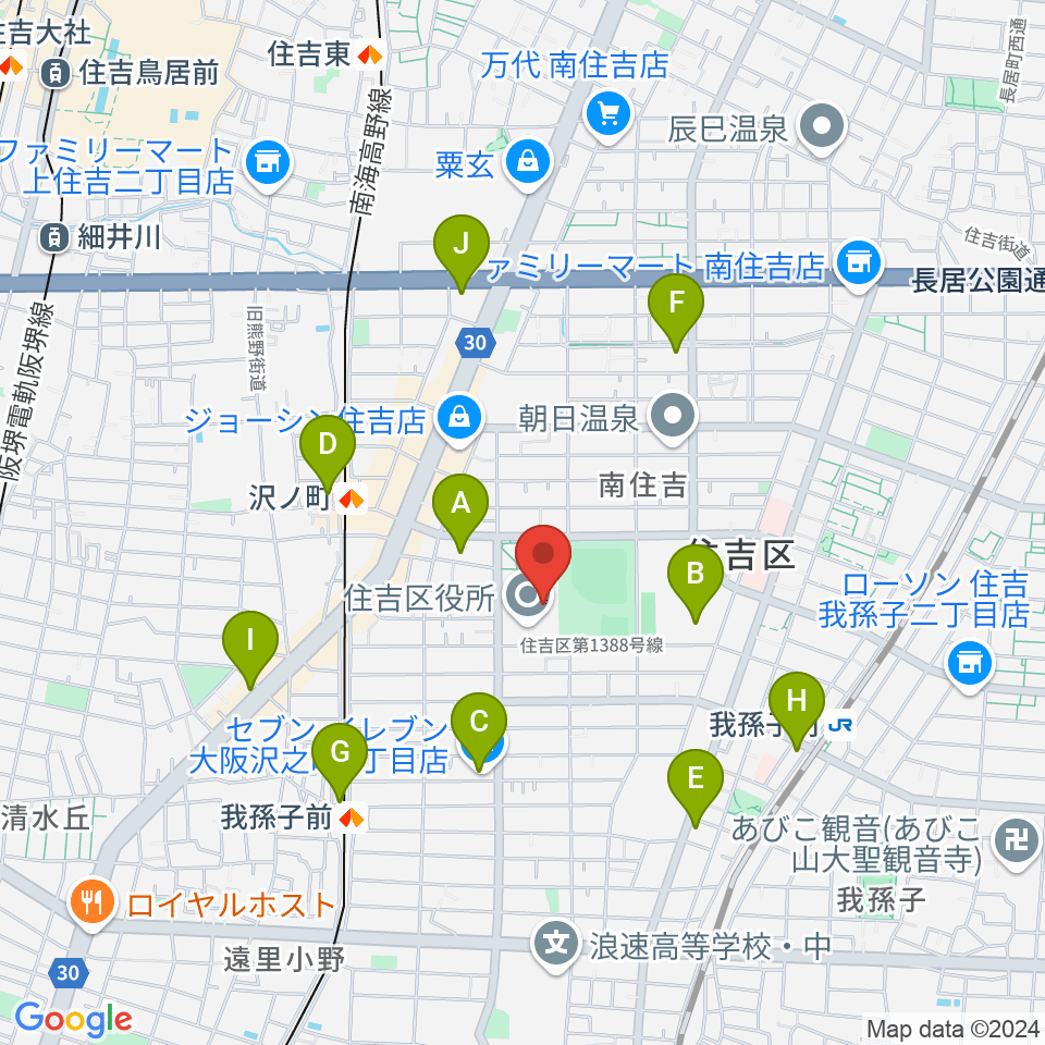 錦秀会 住吉区民センター周辺のコンビニエンスストア一覧地図