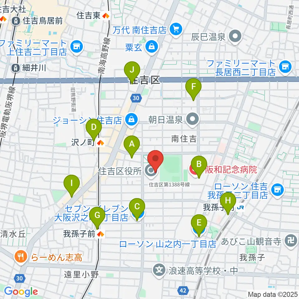 錦秀会 住吉区民センター周辺のコンビニエンスストア一覧地図