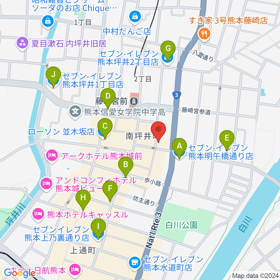 熊本NAVARO周辺のコンビニエンスストア一覧地図