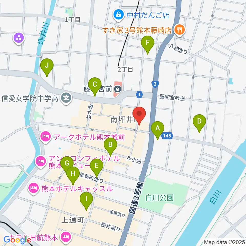 熊本NAVARO周辺のコンビニエンスストア一覧地図