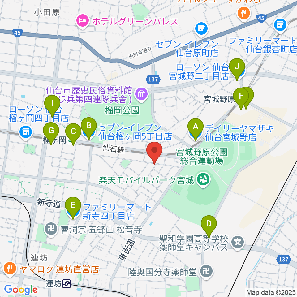 ギターハウスフレット周辺のコンビニエンスストア一覧地図