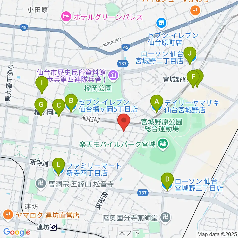 ギターハウスフレット周辺のコンビニエンスストア一覧地図