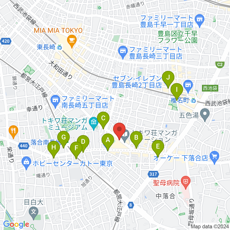 落合南長崎クラフトマンスタジオ周辺のコンビニエンスストア一覧地図