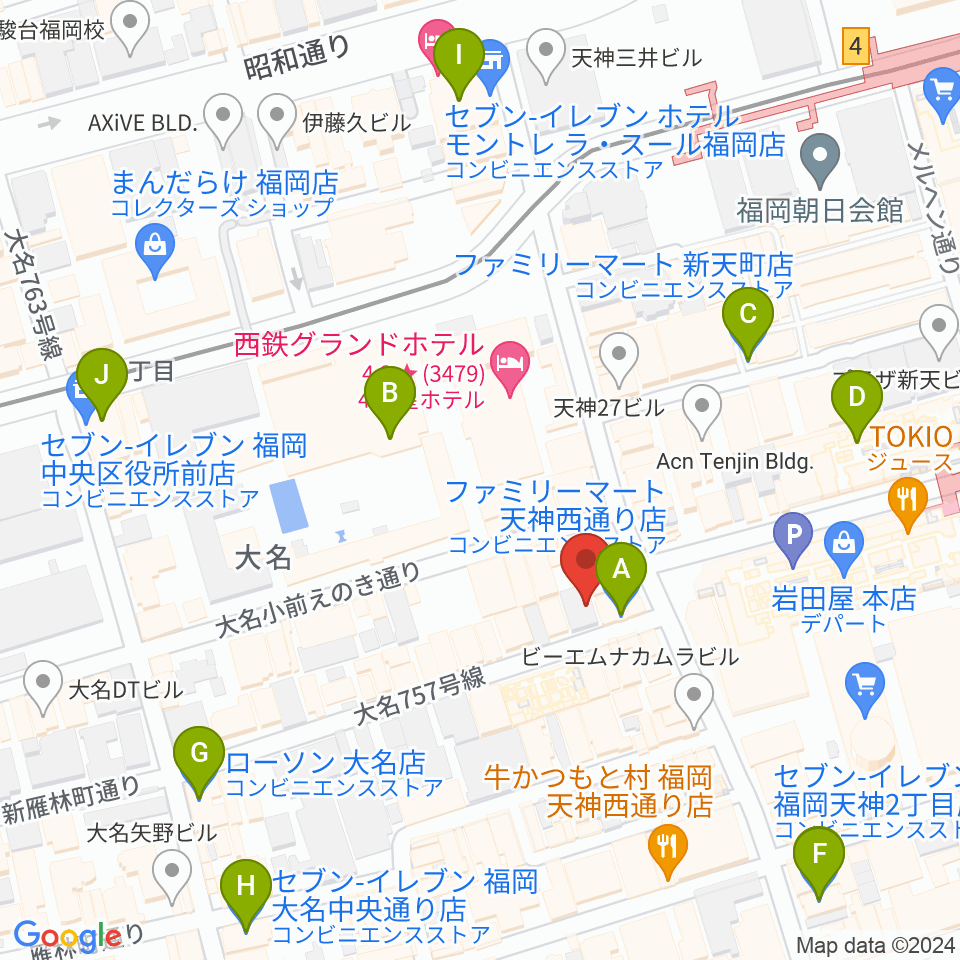 大名SQUARE GARDEN周辺のコンビニエンスストア一覧地図