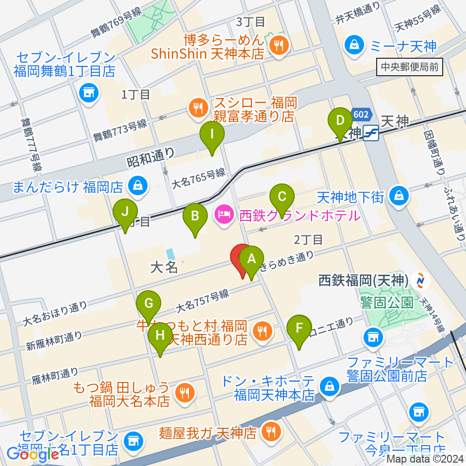 大名SQUARE GARDEN周辺のコンビニエンスストア一覧地図