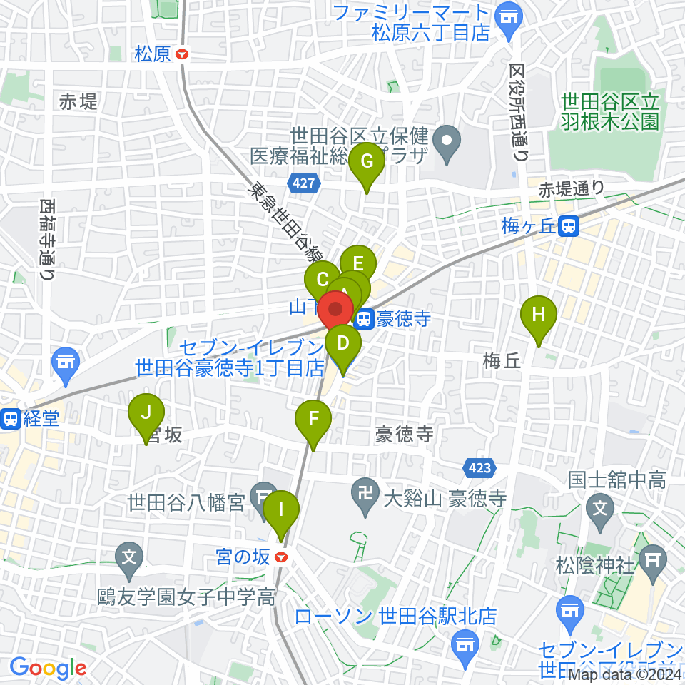 Leaf room 豪徳寺周辺のコンビニエンスストア一覧地図
