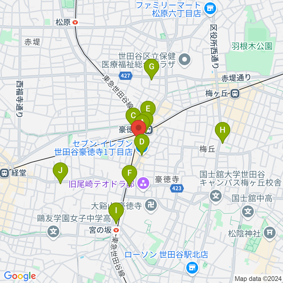 Leaf room 豪徳寺周辺のコンビニエンスストア一覧地図