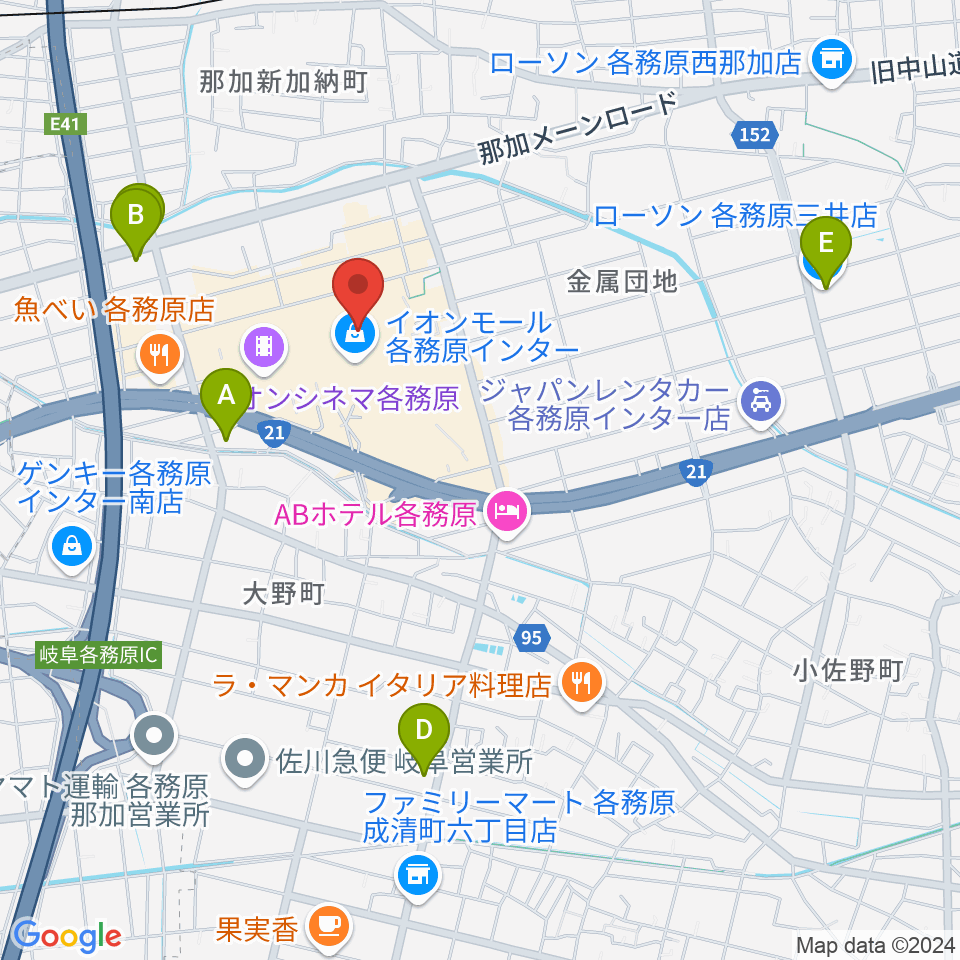 ロッキン岐阜店周辺のコンビニエンスストア一覧地図