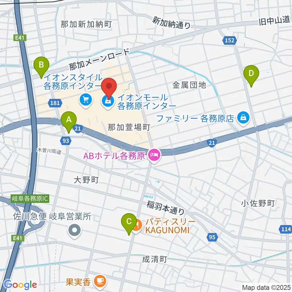 ロッキン岐阜店周辺のコンビニエンスストア一覧地図