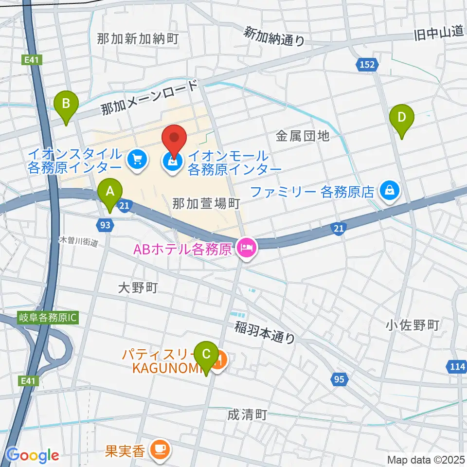 ロッキン岐阜店周辺のコンビニエンスストア一覧地図
