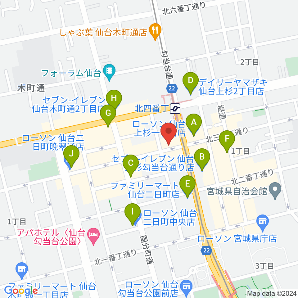 松尾弦楽器 仙台店周辺のコンビニエンスストア一覧地図
