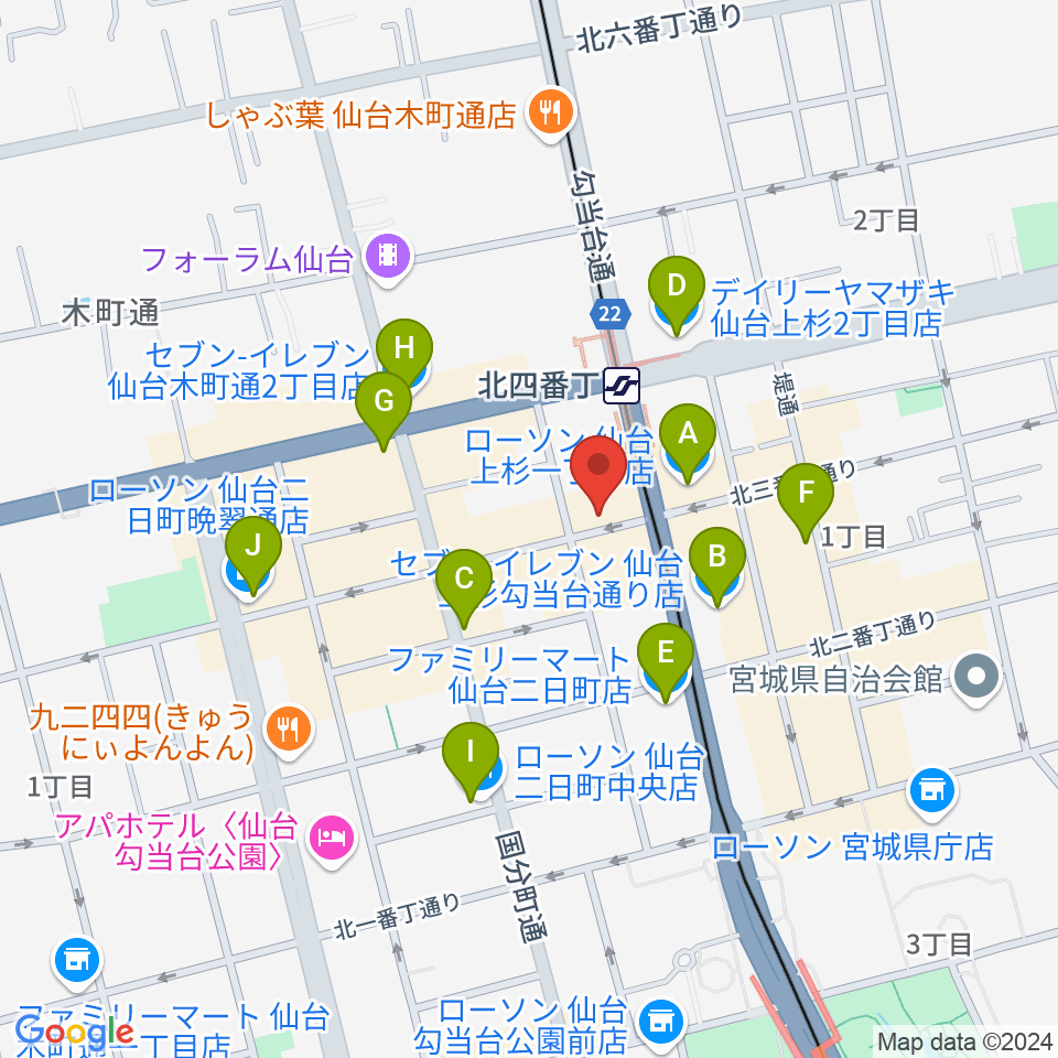 松尾弦楽器 仙台店周辺のコンビニエンスストア一覧地図