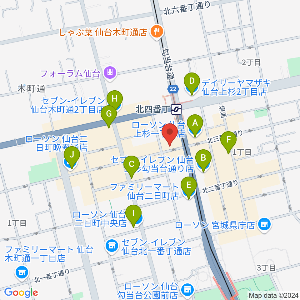 松尾弦楽器 仙台店周辺のコンビニエンスストア一覧地図