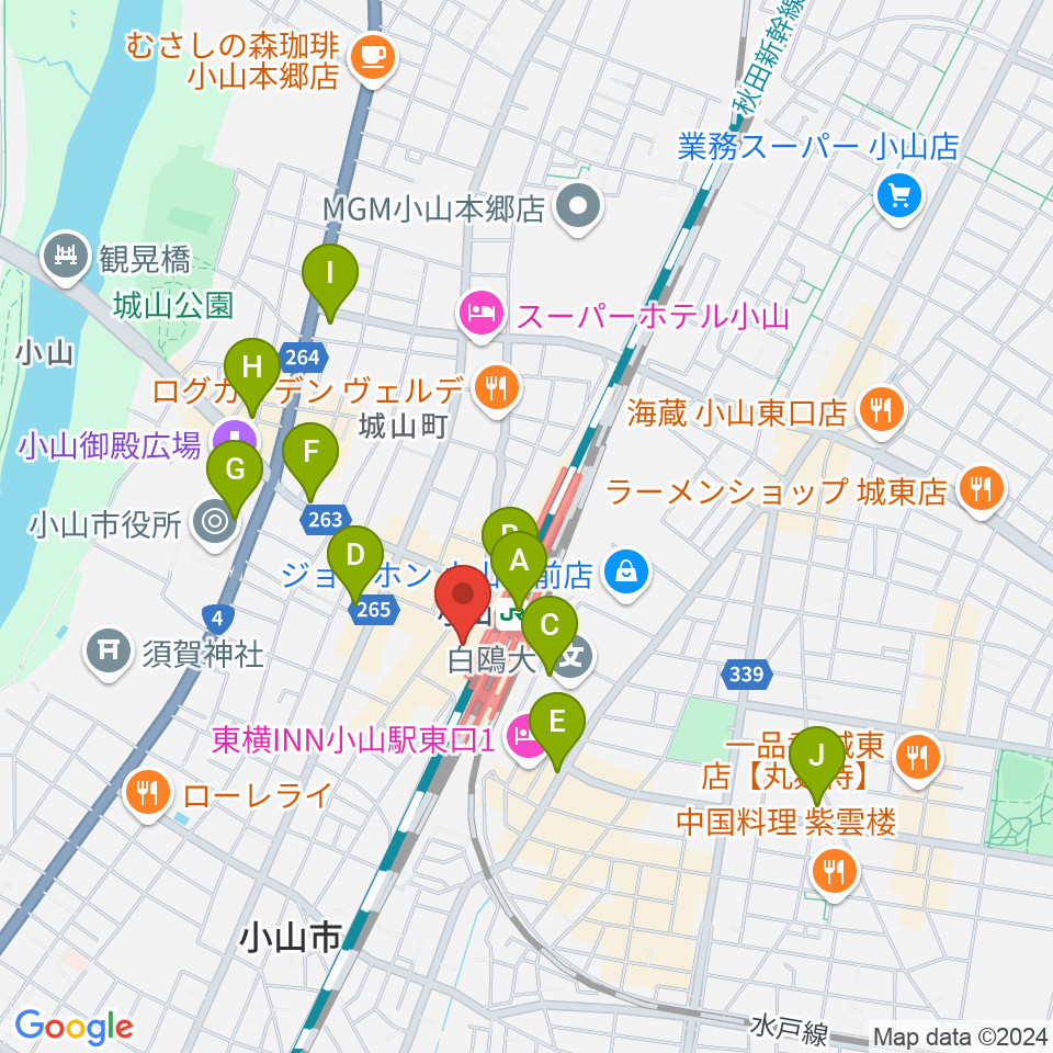 小山市立生涯学習センター周辺のコンビニエンスストア一覧地図