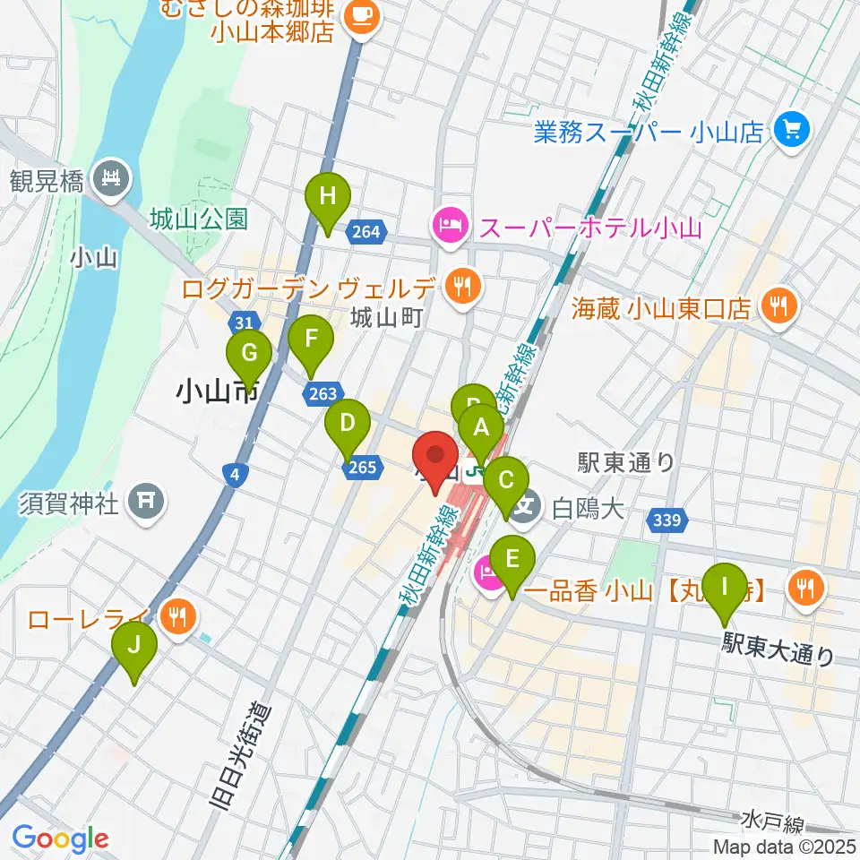 小山市立生涯学習センター周辺のコンビニエンスストア一覧地図