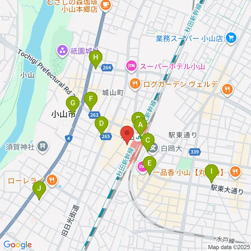 小山市立生涯学習センター周辺のコンビニエンスストア一覧地図