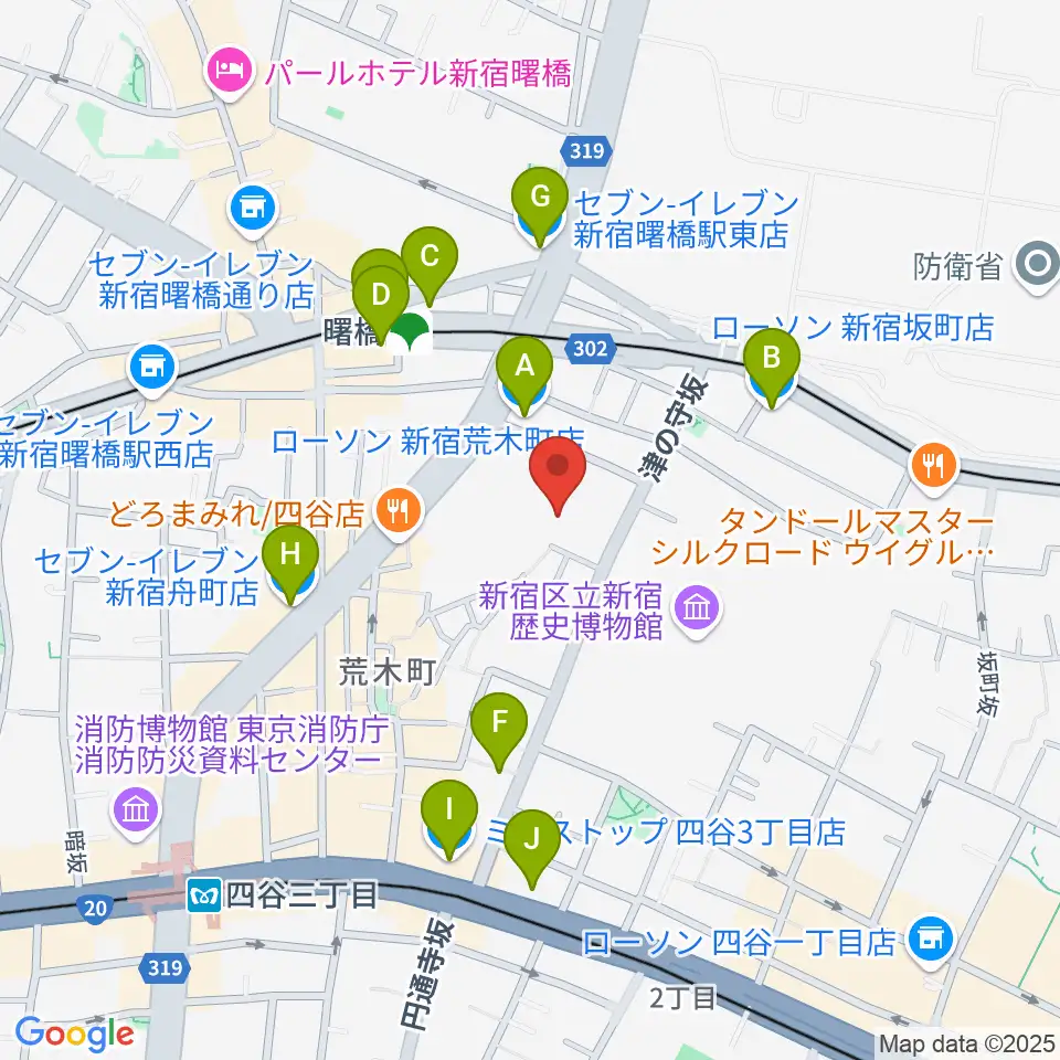 四谷ボビーズ周辺のコンビニエンスストア一覧地図