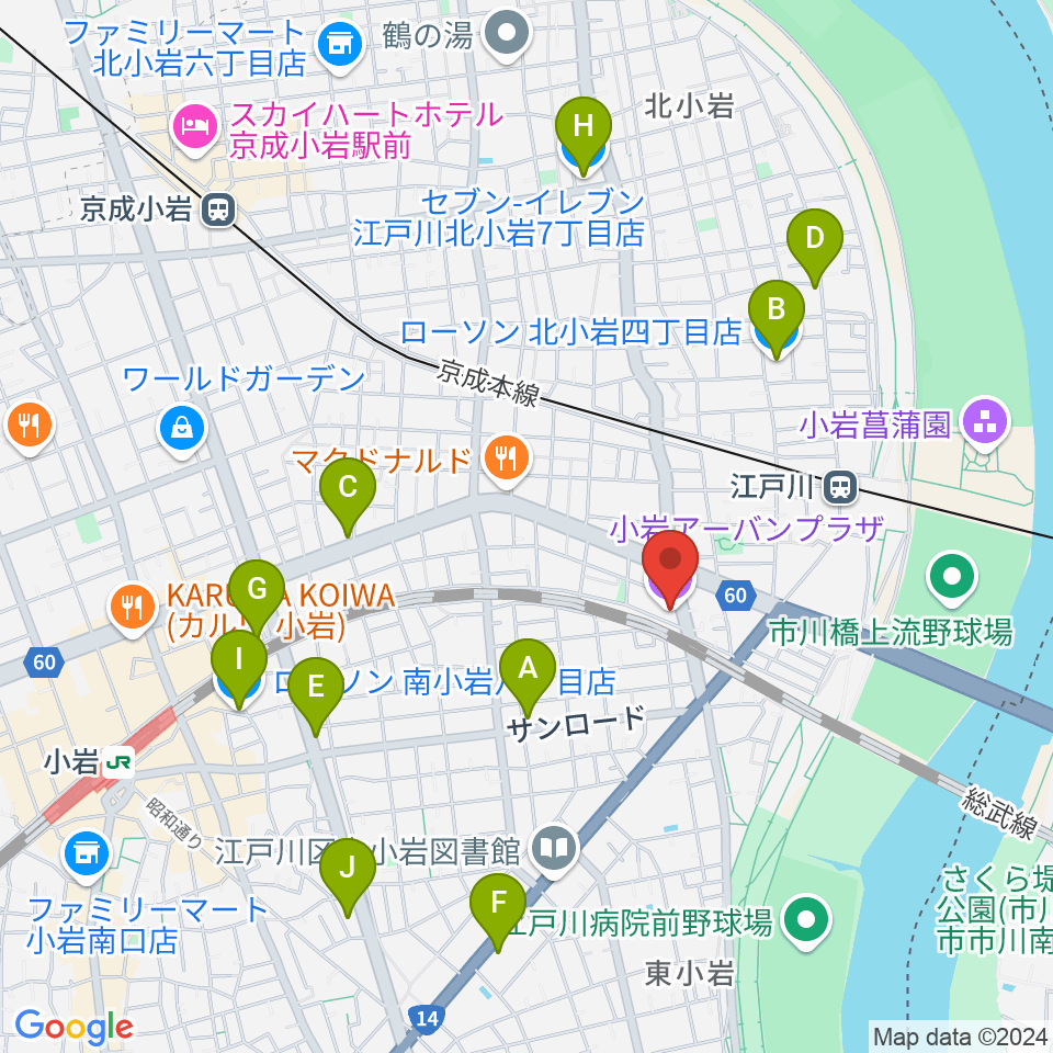 小岩アーバンプラザ周辺のコンビニエンスストア一覧地図