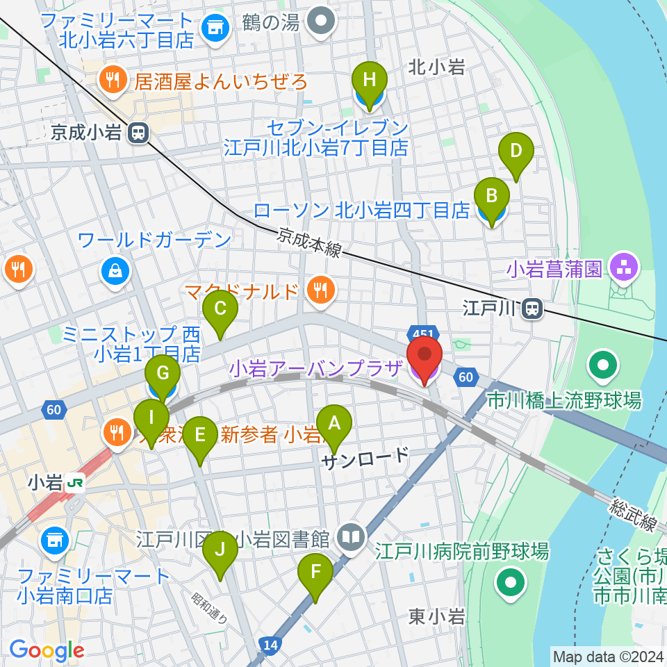 小岩アーバンプラザ周辺のコンビニエンスストア一覧地図