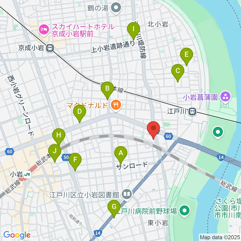 小岩アーバンプラザ周辺のコンビニエンスストア一覧地図