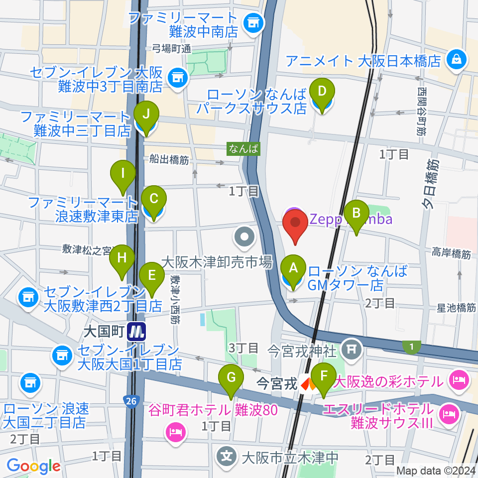 Zeppなんば大阪周辺のコンビニエンスストア一覧地図