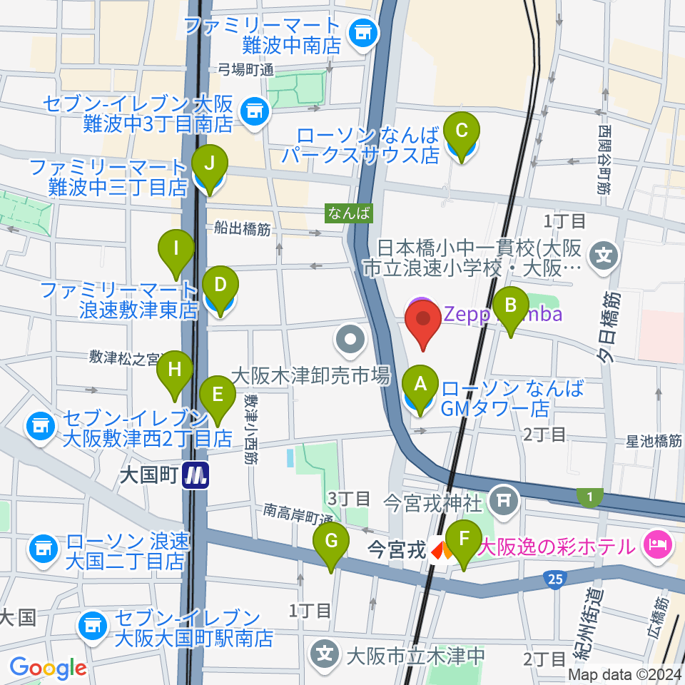 Zeppなんば大阪周辺のコンビニエンスストア一覧地図