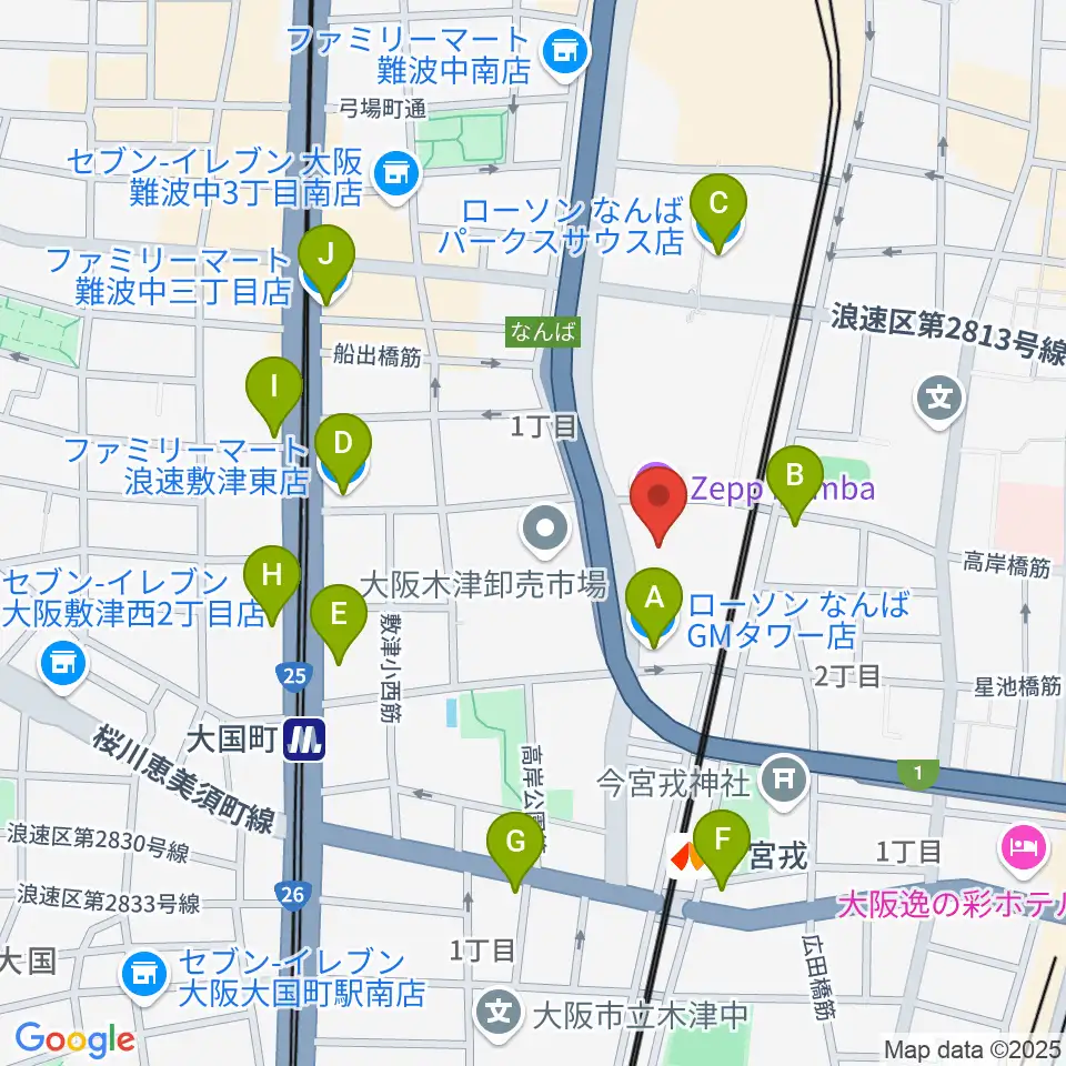 Zeppなんば大阪周辺のコンビニエンスストア一覧地図