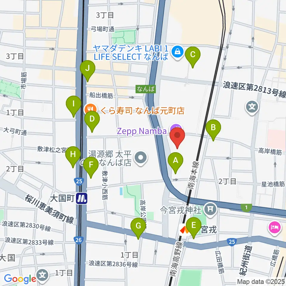 Zeppなんば大阪周辺のコンビニエンスストア一覧地図