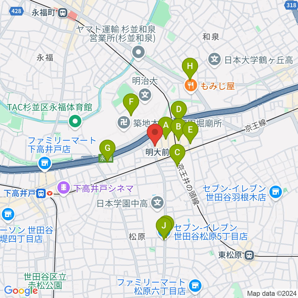 明大前LIVRE周辺のコンビニエンスストア一覧地図