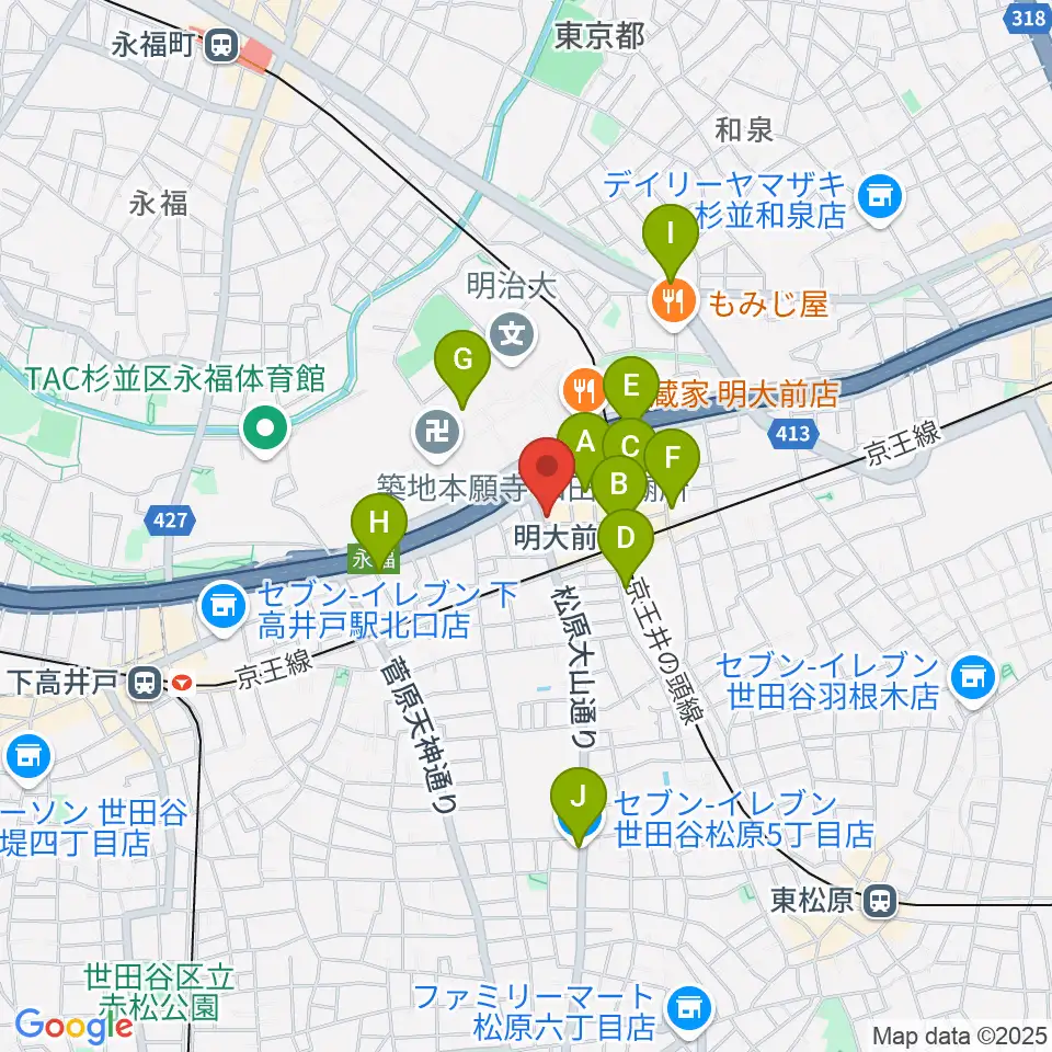 明大前LIVRE周辺のコンビニエンスストア一覧地図