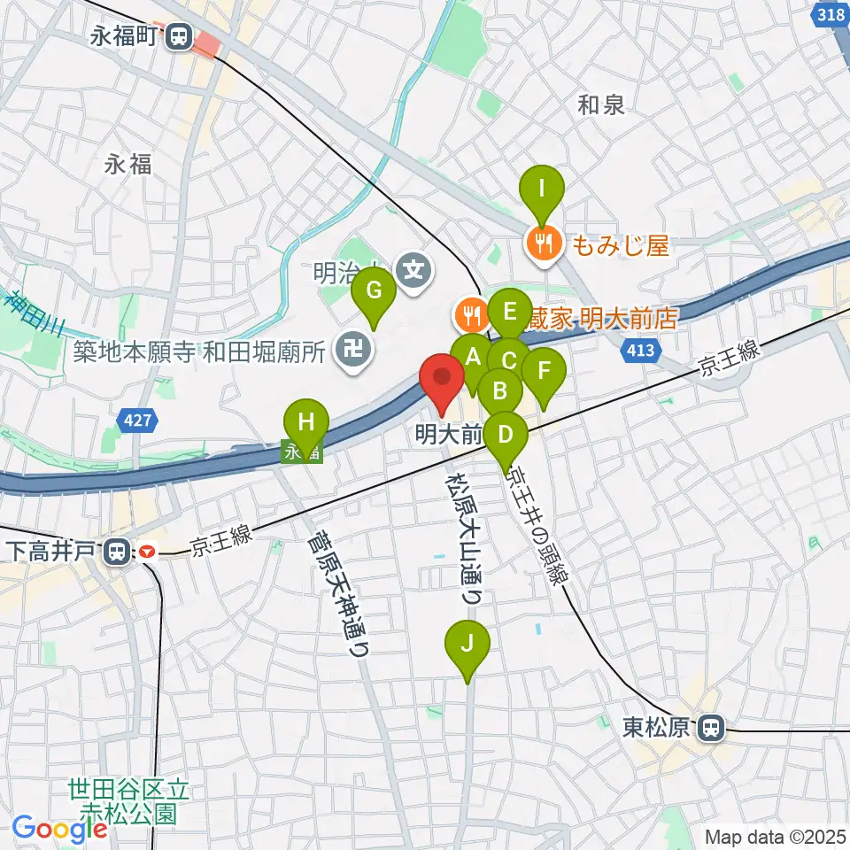 明大前LIVRE周辺のコンビニエンスストア一覧地図
