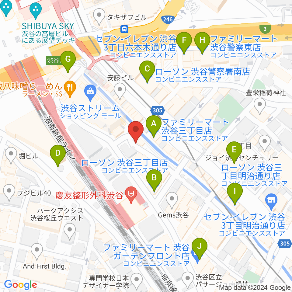 渋谷のラジオ周辺のコンビニエンスストア一覧地図