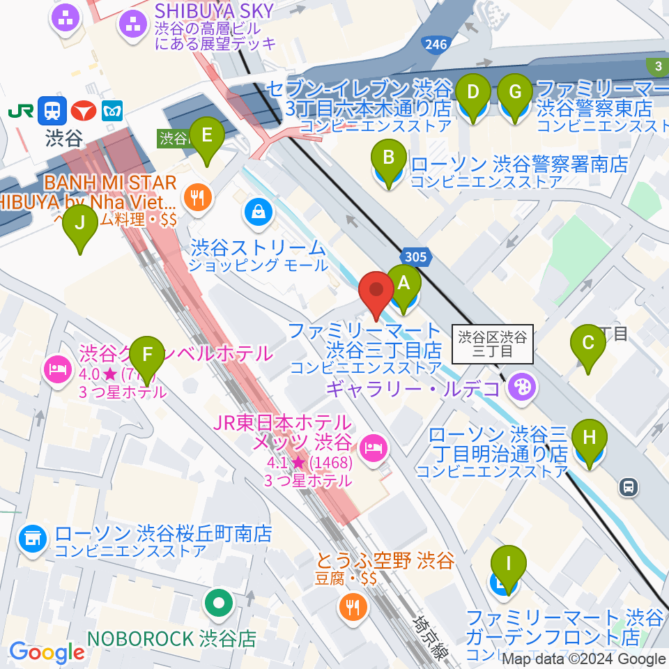 渋谷のラジオ周辺のコンビニエンスストア一覧地図