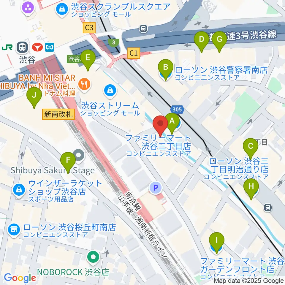 渋谷のラジオ周辺のコンビニエンスストア一覧地図