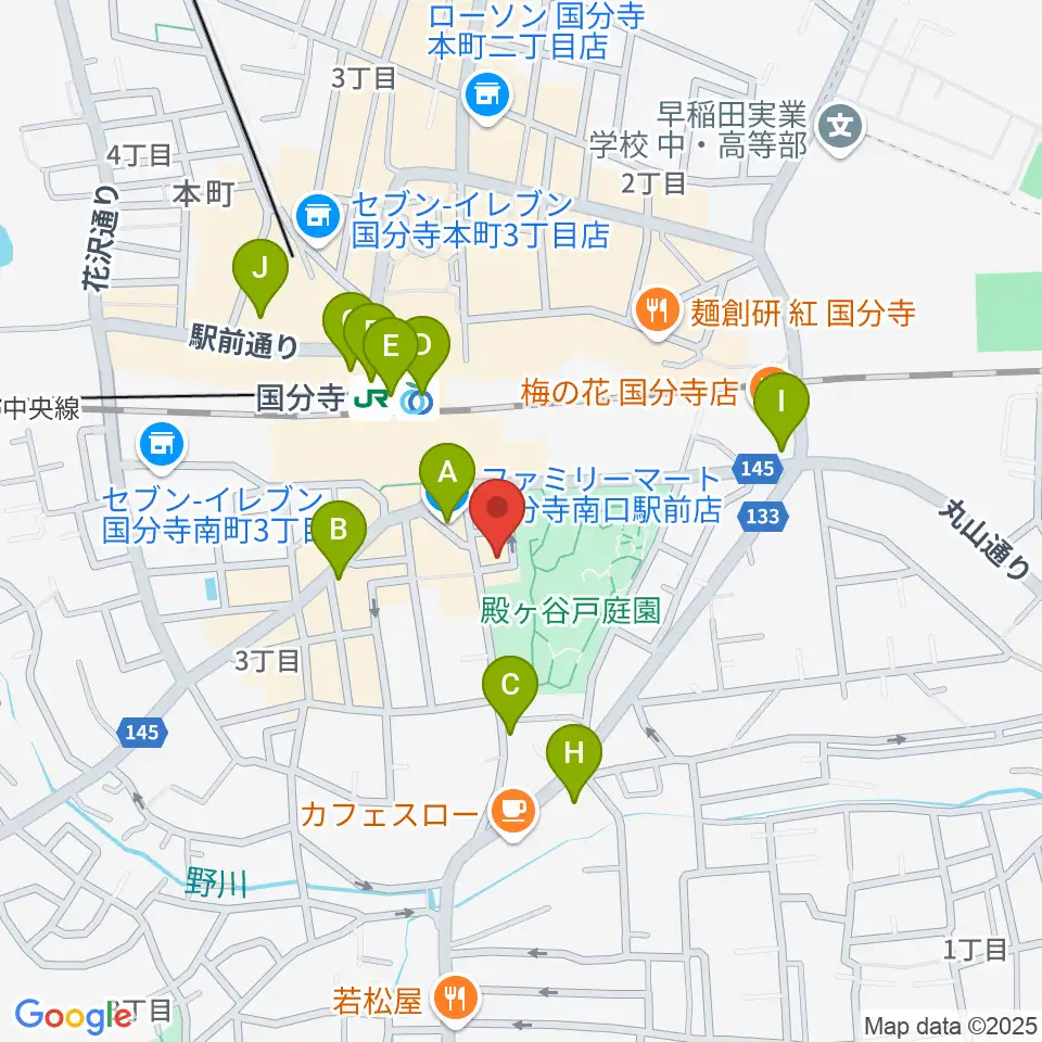 国分寺ラバーソウル周辺のコンビニエンスストア一覧地図