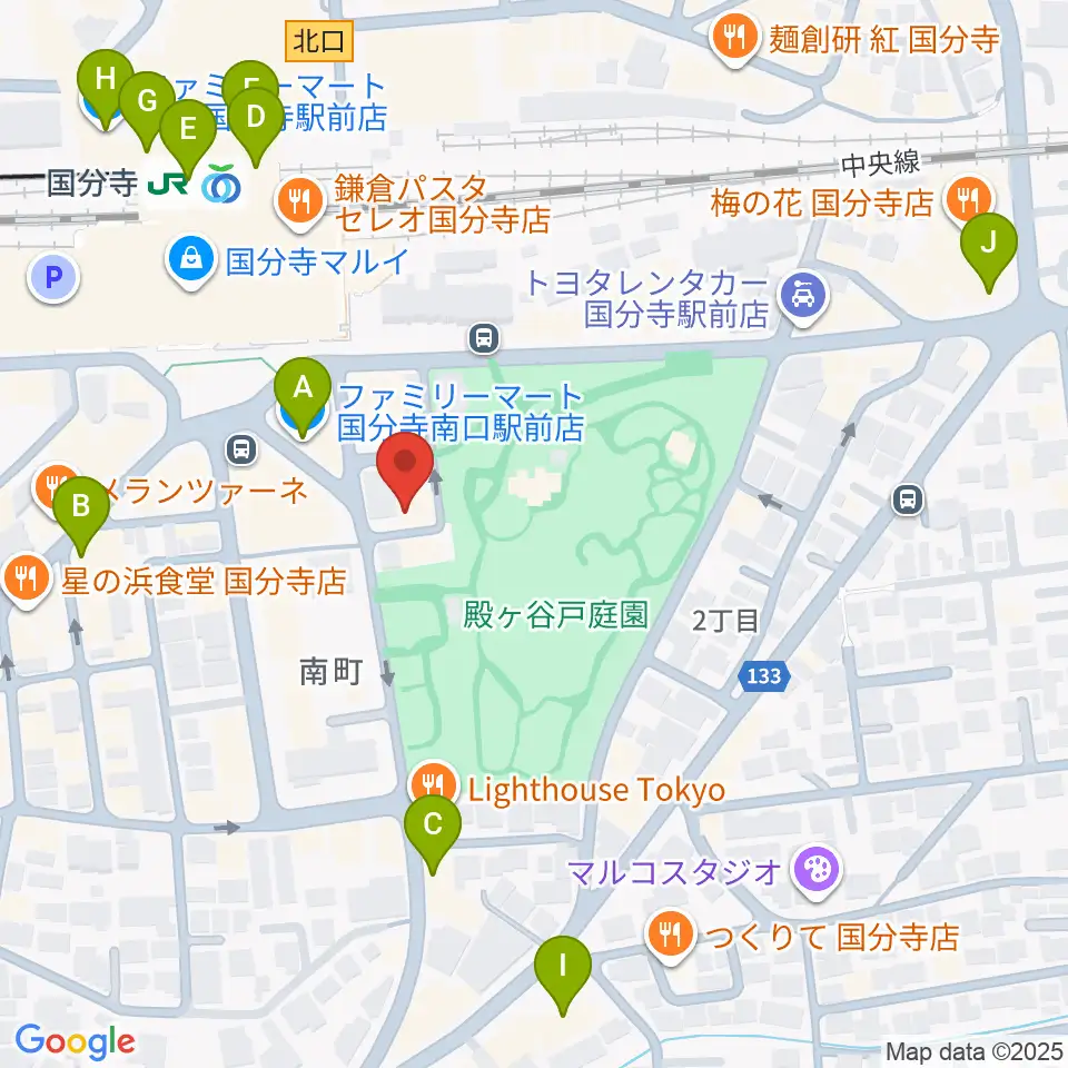 国分寺ラバーソウル周辺のコンビニエンスストア一覧地図