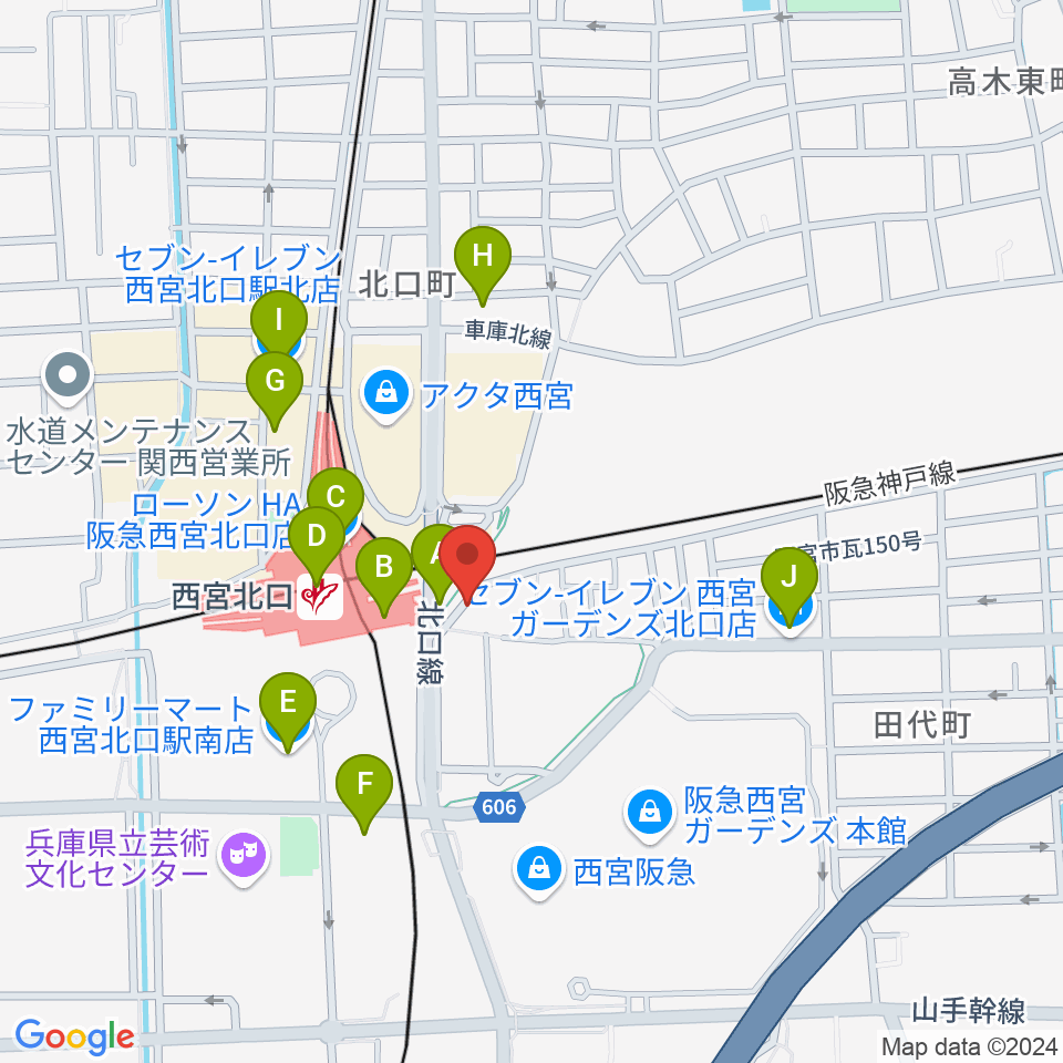 新響楽器 西宮北口オーパス店周辺のコンビニエンスストア一覧地図