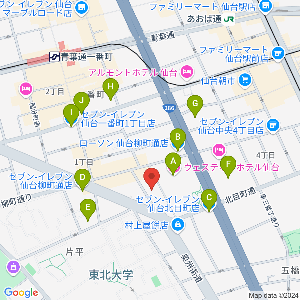 仙台BARTAKE周辺のコンビニエンスストア一覧地図