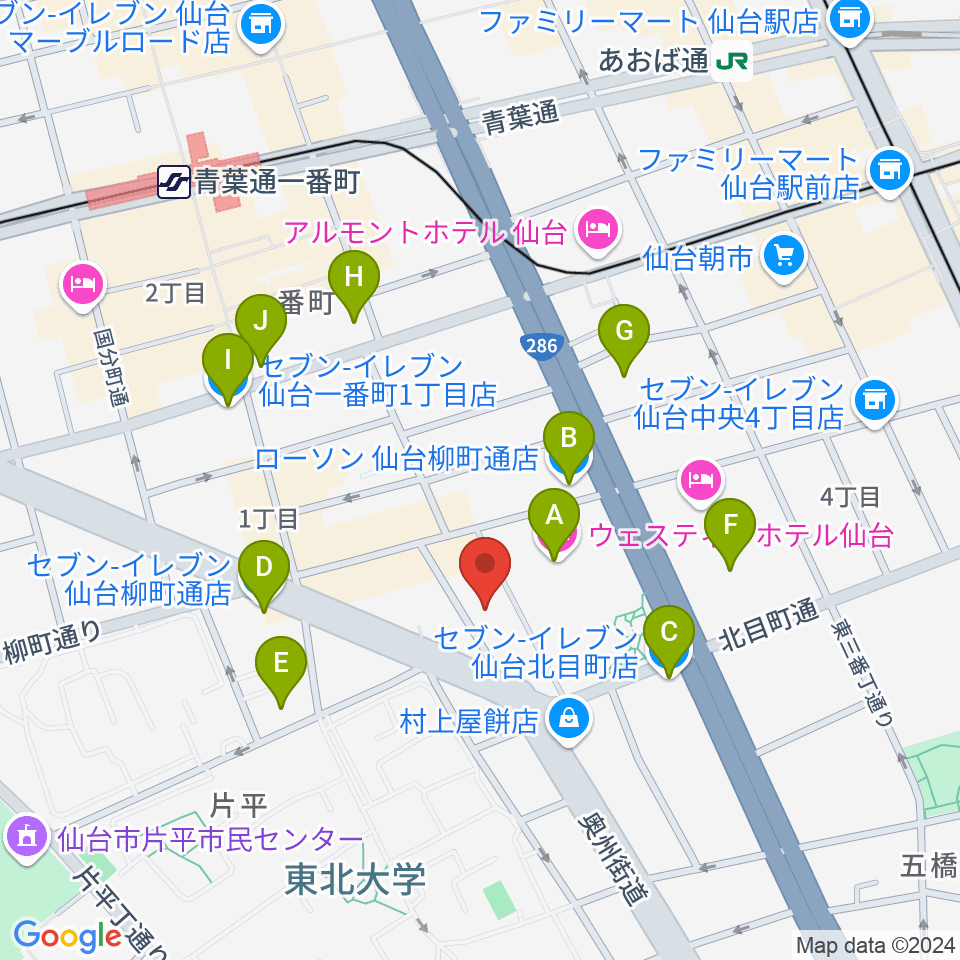 仙台BARTAKE周辺のコンビニエンスストア一覧地図