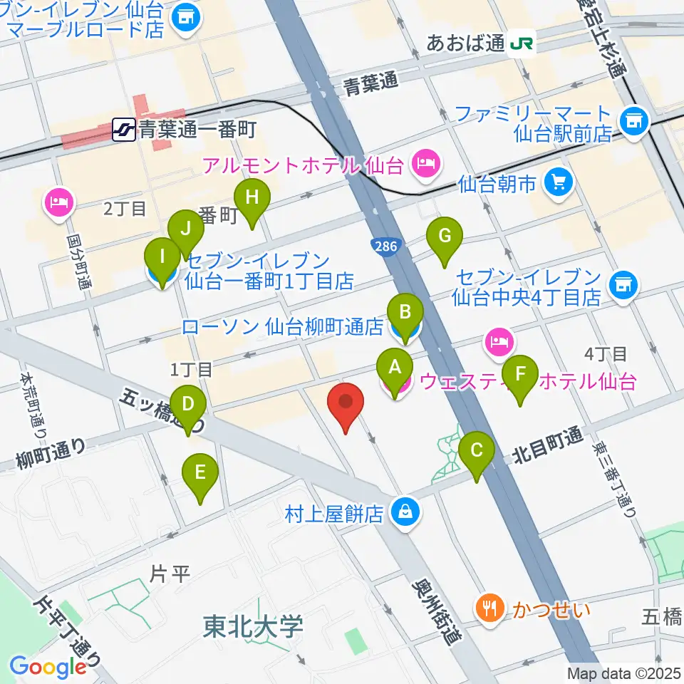 仙台BARTAKE周辺のコンビニエンスストア一覧地図