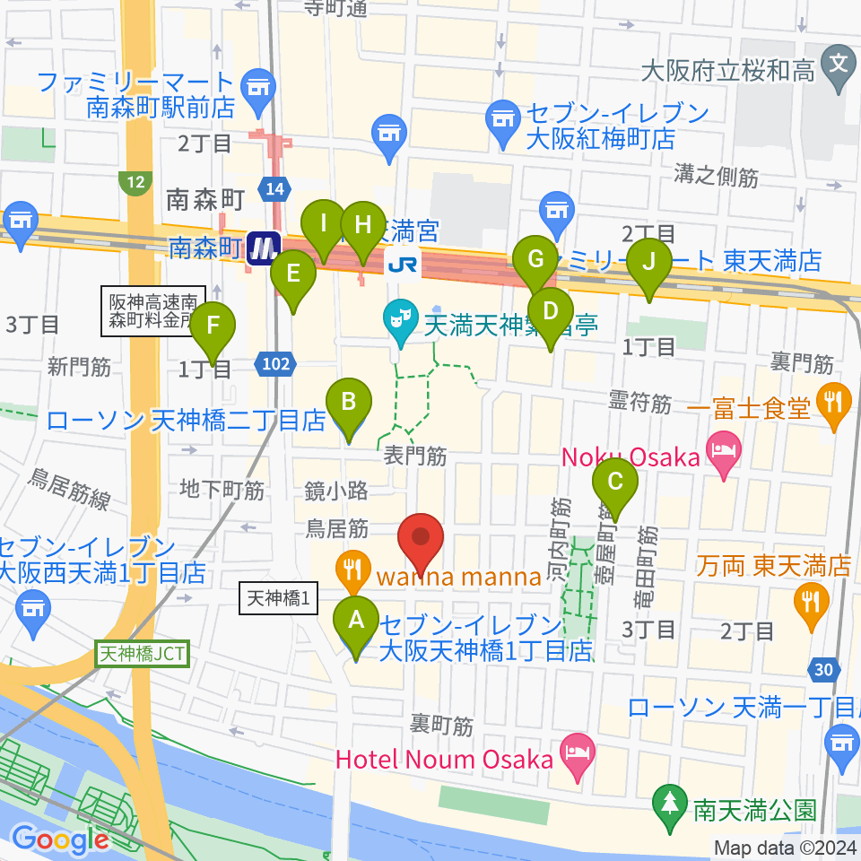 大阪天満宮 音凪周辺のコンビニエンスストア一覧地図