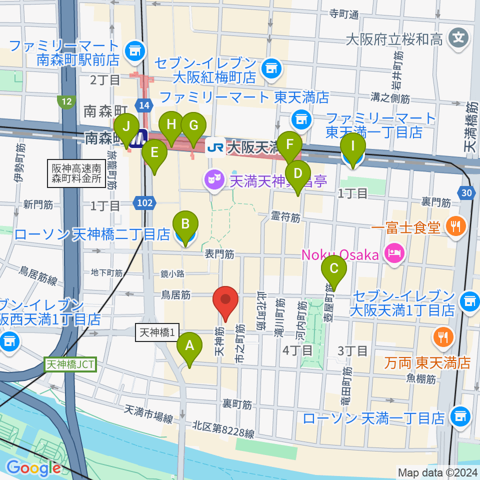 大阪天満宮 音凪周辺のコンビニエンスストア一覧地図