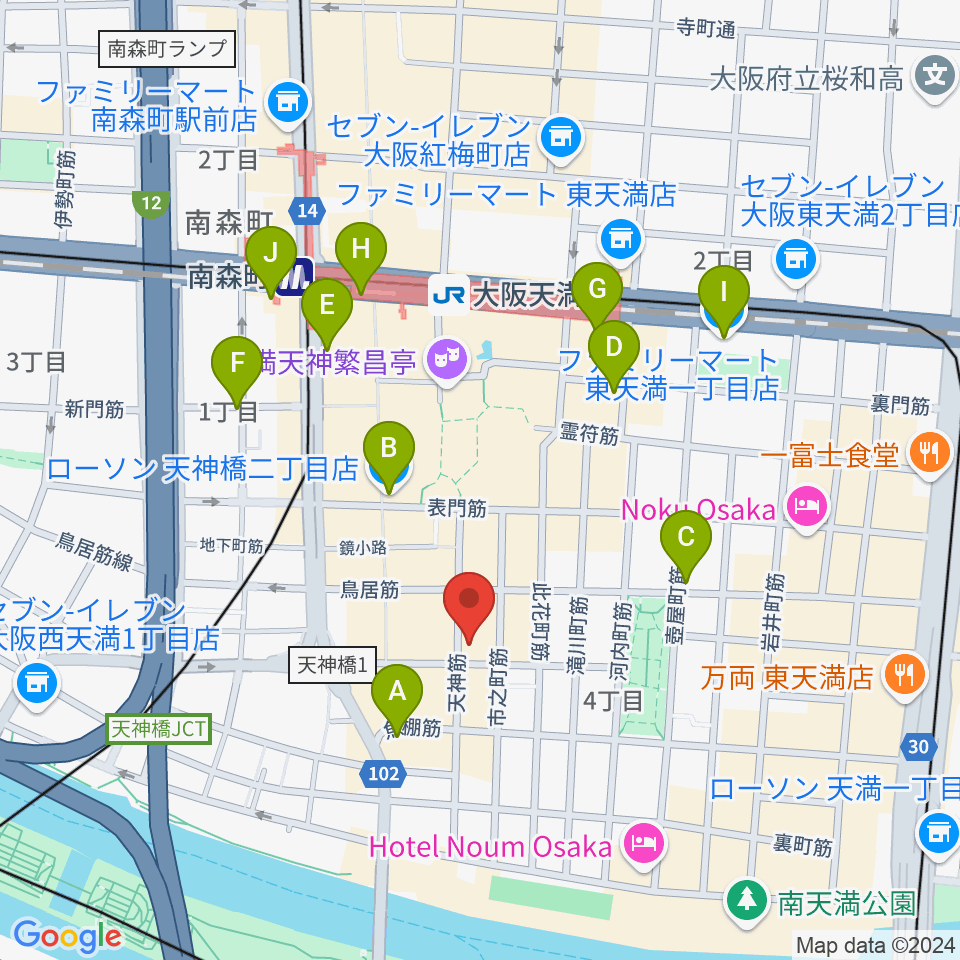 大阪天満宮 音凪周辺のコンビニエンスストア一覧地図