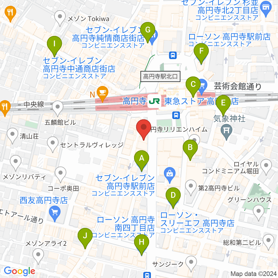 高円寺AG22周辺のコンビニエンスストア一覧地図